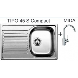 Zlewozmywak Blanco TIPO 45 S Compact gładki + bateria MIDA chrom