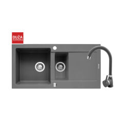 Zlew. MIDO (100x50) 1 1/2B 1D szary beton + bateria Bello