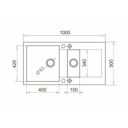 Zlew. MIDO (100x50) 1 1/2B 1D szary beton + bateria Bello