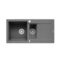 Zlew. MIDO (100x50) 1 1/2B 1D szary beton + bateria Bello