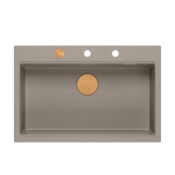 MARC 110 WORKSTATION GraniteQ zlewozmywak 1-komorowy 760*500*220 mm soft taupe + syfon push to open + dozownik + deska + wkładka / elementy miedziane
