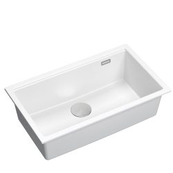 LOGAN 110 GraniteQ zlewozmywak snow white 76x44x23,5 cm 1-komorowy wpuszczany z syfonem manualnym stal szlachetna