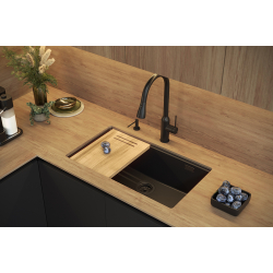 LOGAN 110 GraniteQ zlewozmywak snow white 76x44x23,5 cm 1-komorowy wpuszczany z syfonem manualnym stal szlachetna