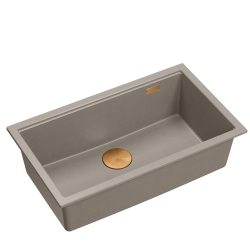 LOGAN 110 GraniteQ zlewozmywak soft taupe 76x44x23,5 cm 1-komorowy podwieszany z syfonem manualnym miedziany