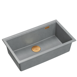 LOGAN 110 GraniteQ zlewozmywak silver stone 76x44x23,5 cm 1-komorowy podwieszany z syfonem manualnym miedziany