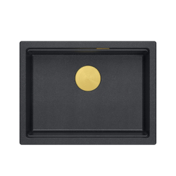LOGAN 100 GraniteQ zlewozmywak black diamond 56x45x21,5 cm 1-komorowy podwieszany z syfonem manualnym złoty