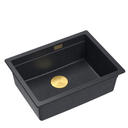 LOGAN 100 GraniteQ zlewozmywak black diamond 56x45x21,5 cm 1-komorowy podwieszany z syfonem manualnym złoty