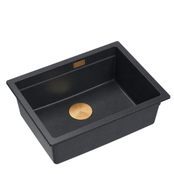 LOGAN 100 GraniteQ zlewozmywak black diamond 56x45x21,5 cm 1-komorowy podwieszany z syfonem manualnym miedziany