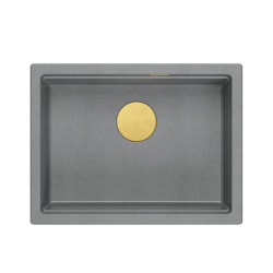 LOGAN 100 GraniteQ zlewozmywak silver stone 56x45x21,5 cm 1-komorowy podwieszany z syfonem manualnym złoty