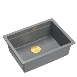 LOGAN 100 GraniteQ zlewozmywak silver stone 56x45x21,5 cm 1-komorowy podwieszany z syfonem manualnym złoty