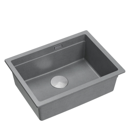 LOGAN 100 GraniteQ zlewozmywak silver stone 56x45x21,5 cm 1-komorowy podwieszany z syfonem manualnym stal szlachetna