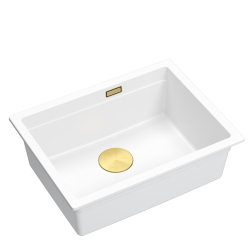 LOGAN 100 GraniteQ zlewozmywak snow white 56x45x21,5 cm 1-komorowy podwieszany z syfonem manualnym złoty