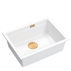 LOGAN 100 GraniteQ zlewozmywak snow white 56x45x21,5 cm 1-komorowy podwieszany z syfonem manualnym miedziany
