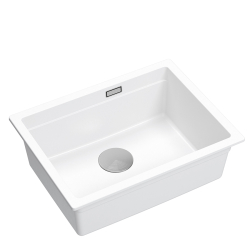 LOGAN 100 GraniteQ zlewozmywak snow white 56x45x21,5 cm 1-komorowy podwieszany z syfonem manualnym stal szlachetna