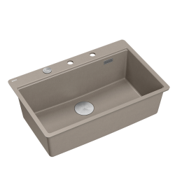 QUADRON | MARC 110 FM PRODUKT NA ZAMÓWIENIE | granitowy zlewozmywak kuchenny SZAROBEŻOWY+ STAL | wymiary: 75 x 49 x 24 cm | akcesoria: syfon, dozownik