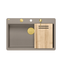 QUADRON | MARC 110 FM PRODUKT NA ZAMÓWIENIE | granitowy zlewozmywak kuchenny SZAROBEŻOWY + ZŁOTO PVD | wymiary: 75 x 49 x 24 cm | akcesoria: syfon, do