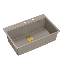 QUADRON | MARC 110 FM PRODUKT NA ZAMÓWIENIE | granitowy zlewozmywak kuchenny SZAROBEŻOWY + ZŁOTO PVD | wymiary: 75 x 49 x 24 cm | akcesoria: syfon, do