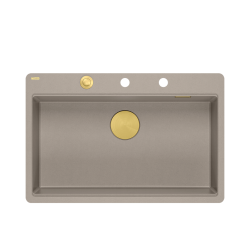 QUADRON | MARC 110 FM PRODUKT NA ZAMÓWIENIE | granitowy zlewozmywak kuchenny SZAROBEŻOWY + ZŁOTO PVD | wymiary: 75 x 49 x 24 cm | akcesoria: syfon, do