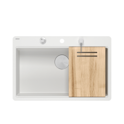 QUADRON | MARC 110 FM PRODUKT NA ZAMÓWIENIE | granitowy zlewozmywak kuchenny BIAŁY + STAL | wymiary: 75 x 49 x 24 cm | akcesoria: syfon, dozownik, des