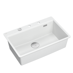 QUADRON | MARC 110 FM PRODUKT NA ZAMÓWIENIE | granitowy zlewozmywak kuchenny BIAŁY + STAL | wymiary: 75 x 49 x 24 cm | akcesoria: syfon, dozownik, des
