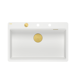 QUADRON | MARC 110 FM PRODUKT NA ZAMÓWIENIE | granitowy zlewozmywak kuchenny BIAŁY + ZŁOTO PVD | wymiary: 75 x 49 x 24 cm | akcesoria: syfon, dozownik