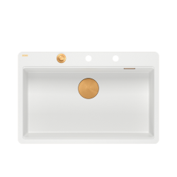 QUADRON | MARC 110 FM PRODUKT NA ZAMÓWIENIE | granitowy zlewozmywak kuchenny BIAŁY + MIEDŹ PVD | wymiary: 75 x 49 x 24 cm | akcesoria: syfon, dozownik