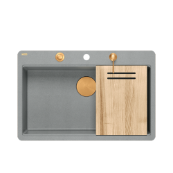 QUADRON | MARC 110 FM PRODUKT NA ZAMÓWIENIE | granitowy zlewozmywak kuchenny SZARY + MIEDŹ PVD | wymiary: 75 x 49 x 24 cm | akcesoria: syfon, dozownik