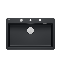 QUADRON | MARC 110 FM PRODUKT NA ZAMÓWIENIE | granitowy zlewozmywak kuchenny CZARNY mat + STAL | wymiary: 75 x 49 x 24 cm | akcesoria: syfon, dozownik