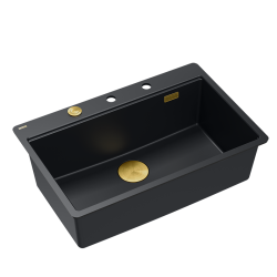QUADRON | MARC 110 FM PRODUKT NA ZAMÓWIENIE | granitowy zlewozmywak kuchenny CZARNY mat+ ZŁOTO PVD | wymiary: 75 x 49 x 24 cm | akcesoria: syfon, dozo