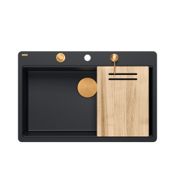 QUADRON | MARC 110 FM PRODUKT NA ZAMÓWIENIE | granitowy zlewozmywak kuchenny CZARNY mat + MIEDŹ PVD | wymiary: 75 x 49 x 24 cm | akcesoria: syfon, doz