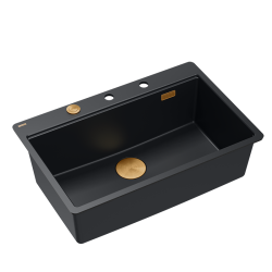 QUADRON | MARC 110 FM PRODUKT NA ZAMÓWIENIE | granitowy zlewozmywak kuchenny CZARNY mat + MIEDŹ PVD | wymiary: 75 x 49 x 24 cm | akcesoria: syfon, doz