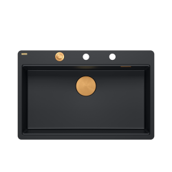 QUADRON | MARC 110 FM PRODUKT NA ZAMÓWIENIE | granitowy zlewozmywak kuchenny CZARNY mat + MIEDŹ PVD | wymiary: 75 x 49 x 24 cm | akcesoria: syfon, doz