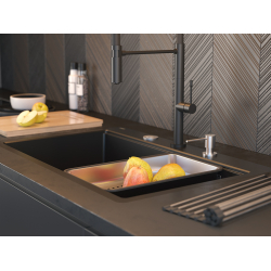 QUADRON | MARC 110 FM PRODUKT NA ZAMÓWIENIE | granitowy zlewozmywak kuchenny CZARNY mat + STAL | wymiary: 75 x 49 x 24 cm | akcesoria: syfon, dozownik
