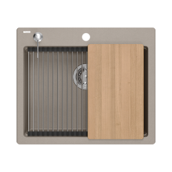 Quadron | KURT 110 | kuchenny zlewozmywak granitowy SOFT TAUPE | wymiary: 59,5 x 50 x 21,5 cm | akcesoria: syfon, dozownik, deska, Qmata, wkładka ocie