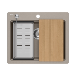 Quadron | KURT 110 | kuchenny zlewozmywak granitowy SOFT TAUPE | wymiary: 59,5 x 50 x 21,5 cm | akcesoria: syfon, dozownik, deska, Qmata, wkładka ocie