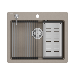 Quadron | KURT 110 | kuchenny zlewozmywak granitowy SOFT TAUPE | wymiary: 59,5 x 50 x 21,5 cm | akcesoria: syfon, dozownik, deska, Qmata, wkładka ocie