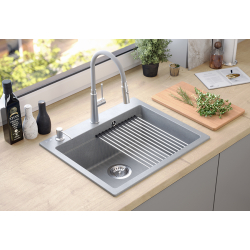 Quadron | KURT 110 | kuchenny zlewozmywak granitowy SOFT TAUPE | wymiary: 59,5 x 50 x 21,5 cm | akcesoria: syfon, dozownik, deska, Qmata, wkładka ocie