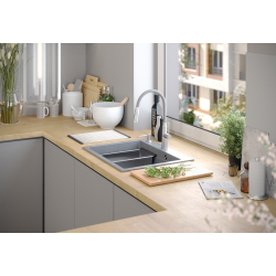 Quadron | KURT 110 | kuchenny zlewozmywak granitowy SOFT TAUPE | wymiary: 59,5 x 50 x 21,5 cm | akcesoria: syfon, dozownik, deska, Qmata, wkładka ocie