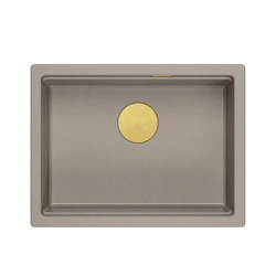 LOGAN 100 GraniteQ zlewozmywak soft taupe 56x45x21,5 cm 1-komorowy podwieszany z syfonem manualnym złoty
