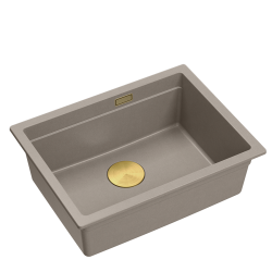 LOGAN 100 GraniteQ zlewozmywak soft taupe 56x45x21,5 cm 1-komorowy podwieszany z syfonem manualnym złoty