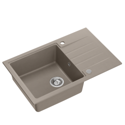 PETER 111 GraniteQ zlewozmywak granitowy soft taupe 1-komorowy z/o (78x50x20) z syfonem i zaślepką