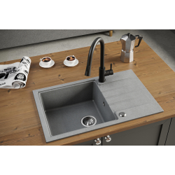 PETER 111 GraniteQ zlewozmywak granitowy soft taupe 1-komorowy z/o (78x50x20) z syfonem i zaślepką