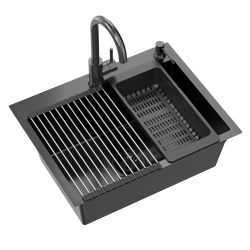 QUADRON LUKE 110 WORKSTATION zlewozmywak black metal (58x45x20) z syfonem 1-komorowy b/o + Qmata + Wkładka + Dozownik + Deska + bateria ze stałą wylew