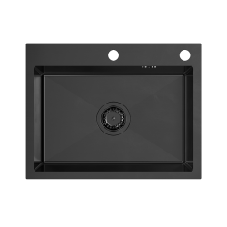QUADRON LUKE 110 WORKSTATION zlewozmywak black metal (58x45x20) z syfonem 1-komorowy b/o + Qmata + Wkładka + Dozownik + Deska + bateria z elastyczną w