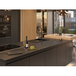 OWEN 111 GraniteQ zlewozmywak z syfonem Push 2 Open 1-komorowy z/o (760x500x215; kom. 330x430) black diamond / elementy stalowe