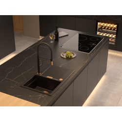 OWEN 111 GraniteQ zlewozmywak z syfonem Push 2 Open 1-komorowy z/o (760x500x215; kom. 330x430) black diamond / elementy stalowe
