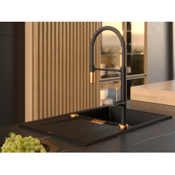 OWEN 111 GraniteQ zlewozmywak z syfonem Push 2 Open 1-komorowy z/o (760x500x215; kom. 330x430) black diamond / elementy stalowe
