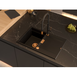 OWEN 111 GraniteQ zlewozmywak z syfonem Push 2 Open 1-komorowy z/o (760x500x215; kom. 330x430) black diamond / elementy stalowe