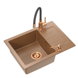 ART JOHNNY 116 (60x44x18,5) GraniteQ Art Copper z syfonem manualnym, baterią Maggie i dozownikiem - miedziany