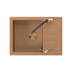 ART JOHNNY 116 (60x44x18,5) GraniteQ Art Copper z syfonem manualnym, baterią Maggie i dozownikiem - miedziany